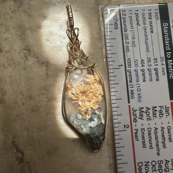 14k gold filled Plume Agate Healing Stone Necklace Pendant - Picture 10 of 10